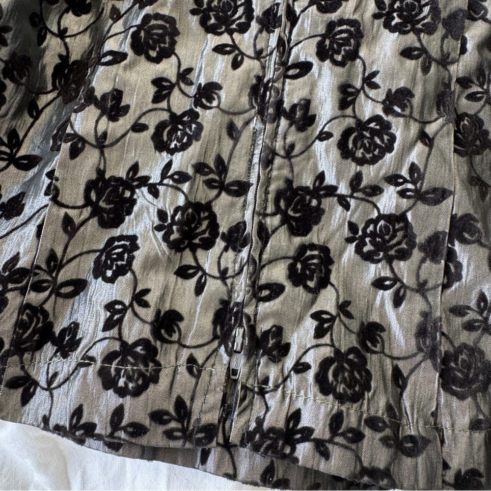 Michel USA Vintage Black Flocked Floral Sheer Sleeve Blouse L - Picture 10 of 10